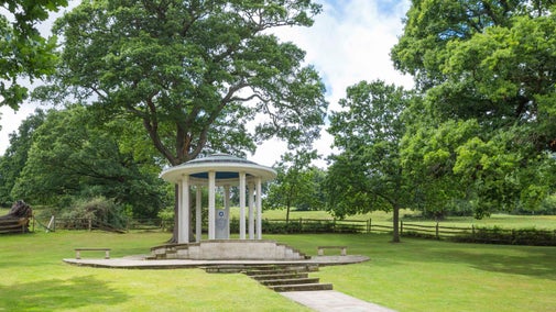 The domed roof and pillars of the Magna Carta memorial at Runnymede, Surrey